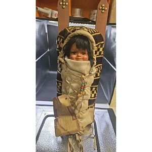 Vintage Porcelain Native American Angels Doll Swaddled On Sled  "Used"